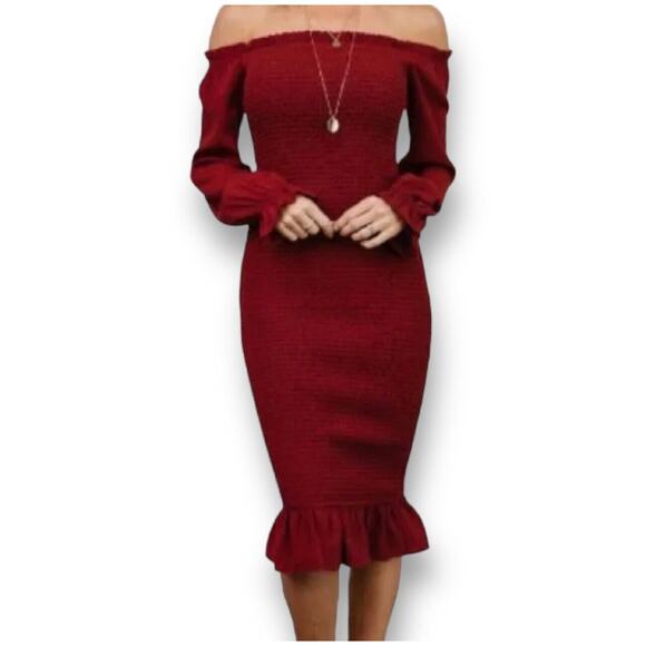 NWT Baltic Born Esther Smocked Midi Dress in Red Women's 3X  Sexy Date Night - Picture 1 of 5